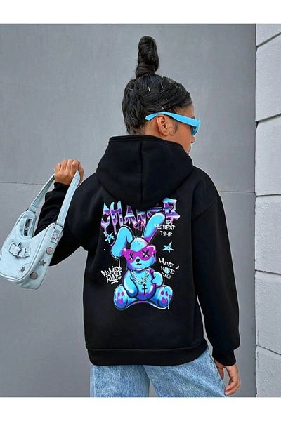 npLStore Детски зимен суитшърт с качулка и щампа на плюшено мече