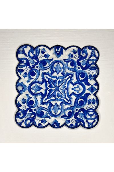 DECO Ψηφιακή τυπωμένη κεντημένη κοκτέιλ χαρτοπετσέτα με μπλε πλακάκι - Watercolor
