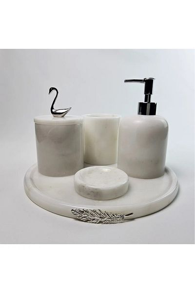 ege gross White Marble Bathroom Set 5Li/Marble Bathroom Set