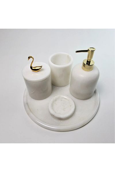 ege gross White Marble Bathroom Set 5Li/Marble Bathroom Set