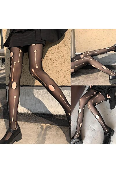 teddywear Delikli Desenli Fileli İthal Külotlu Çorap