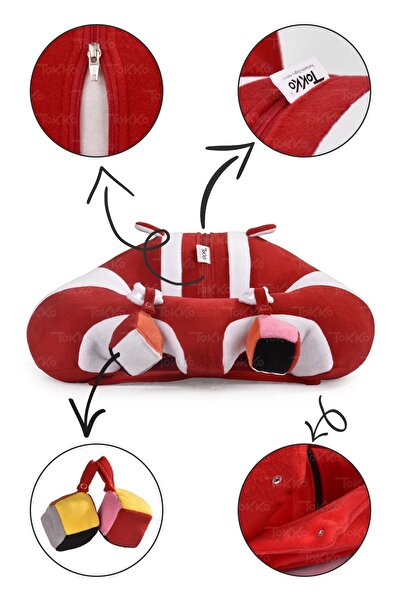 TOKKO Red and White Non-Tipping Baby Seat - Baby Sitting Support Cushion with Toys