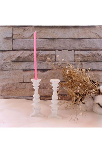 TRENDİN YOLU 2 Adet Şamdan Mumluk Beyaz Uzun Vintage Model 3t