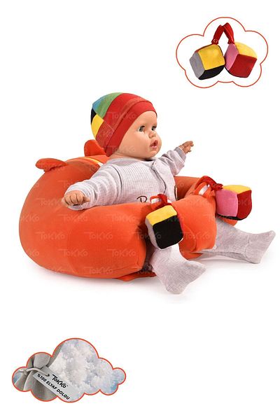 TOKKO Orange Non-Tipping Baby Seat - Baby Sitting Cushion with Toys