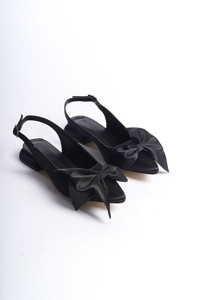 Brave Black Satin Bow Casual Babet