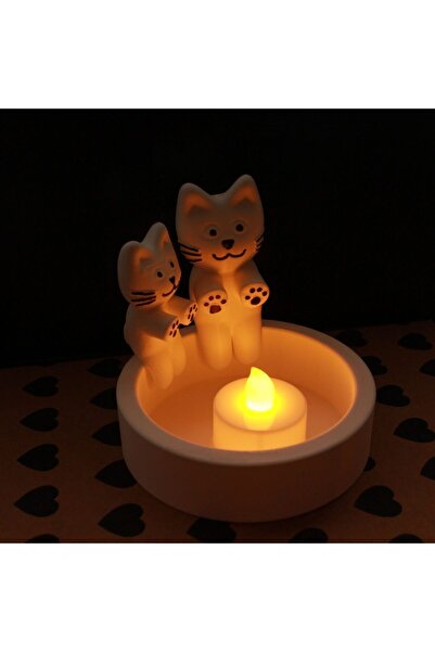 Genel Markalar Beyaz Üşüyen Kedi Mumluk Dekor Ürünü Mika Sert Plastik Hediye ...