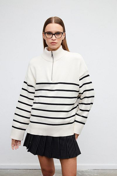 VATKALI Gestreifter Pullover mit Reißverschluss
