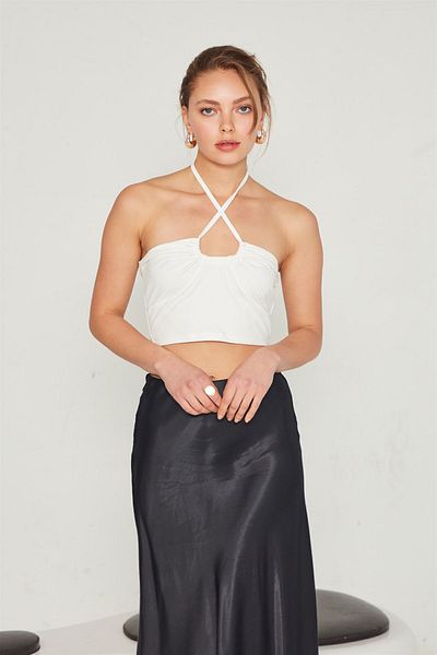 VATKALI Neckholder-Crop-Top Ecru