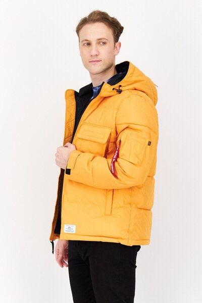 Alpha Industries Men Faux Fur Hood Plain Parka Jacket, Orange
