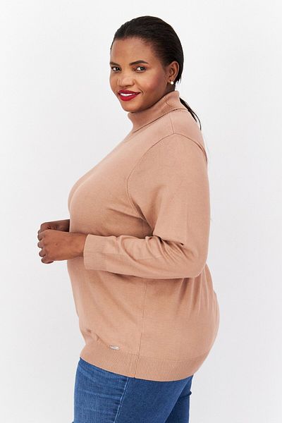 Calvin Klein Women Plus Size Turtle Neck Knitted Sweater, Light Brown