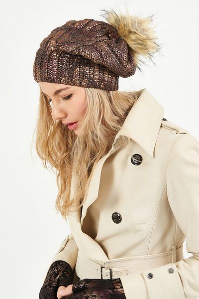 POSUSS Glittery Pompom Acrylic Women's Beret Brown - Ps452