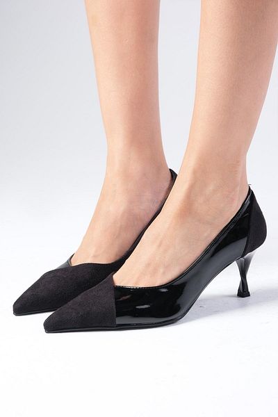 Mio Gusto Wendy Damen-Schuhe mit Absatz aus schwarzem Wildleder und Lackleder