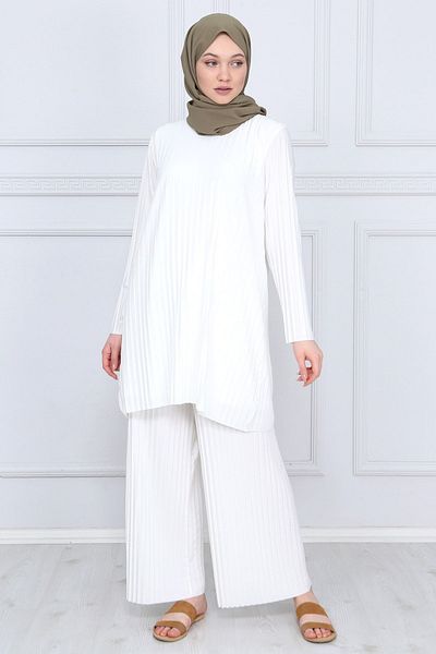 ilmek Λευκό Hijab Tunic και Πλισέ Παντελόνι - Sandy 5219