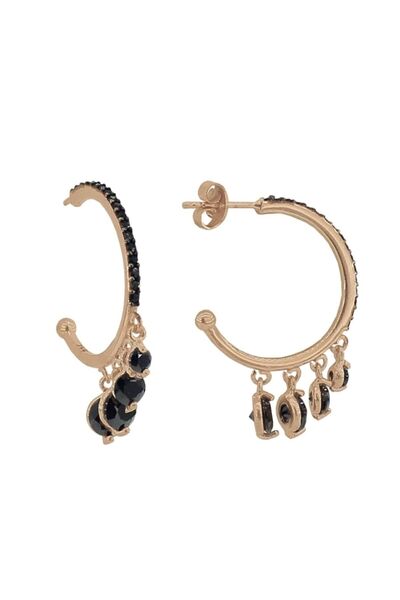 Söğütlü Silver 925 Ayar Gümüş Rose Yeni Nesil Onix Taşlı Shakira Küpe SGTL2666