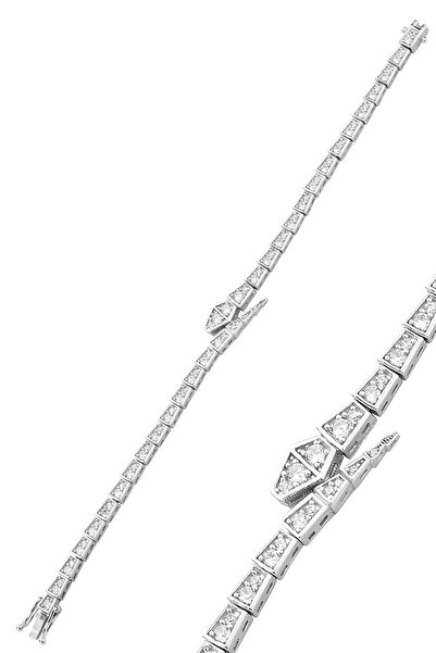 Söğütlü Silver Gümüş rodyumlu zirkon taşlı özel tasarım hareketli yılan bileklik SGTL12559RODAJ
