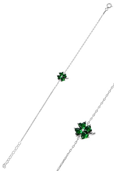 Söğütlü Silver Gümüş Zümrüt Taş Rengi Yonca Modeli Bileklik Sgtl10091ysl