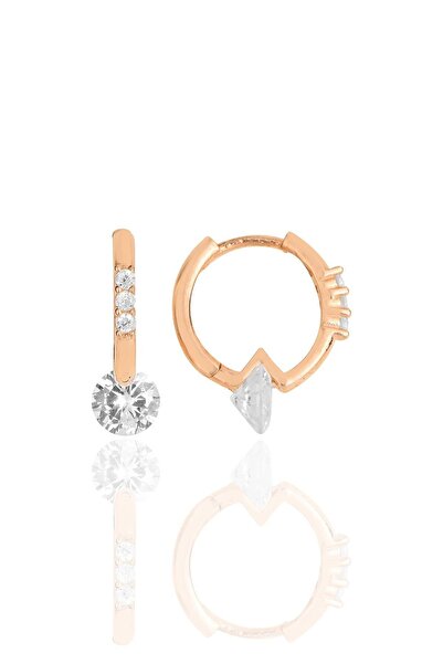 Söğütlü Silver Gümüş Rose Zirkon Taşlı Tasarım Halka Küpe Sgtl11848rose