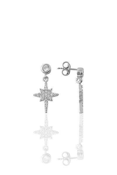 Söğütlü Silver Gümüş Rodyumlu Zirkon Taşlı Kutup Yıldızı Küpe