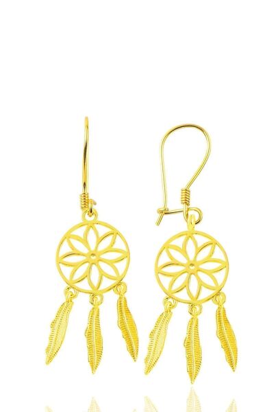 Söğütlü Silver Gümüş Altın Yaldızlı Düş Kapanı Sallantılı Küpe SGTL12215GOLD