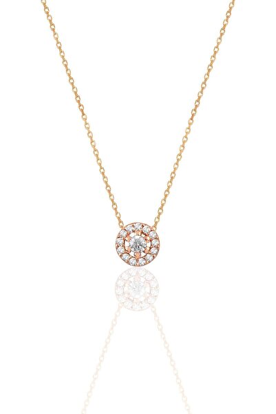 Söğütlü Silver Gümüş rose zirkon taşlı pırlanta modeli tiny kolye SGTL12507ROSE