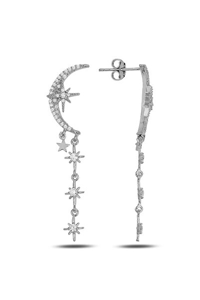 Söğütlü Silver Gümüş Rodaj Zirkon Taşlı Tasarım Ay , Kutup Yıldızı Sallantılı...