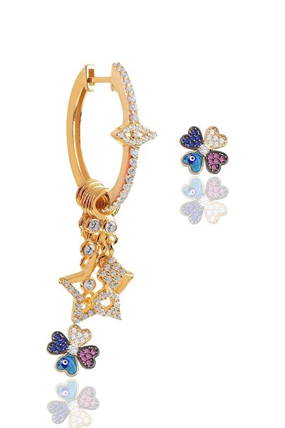 Söğütlü Silver Gümüş Rose Zirkon Taşlı Mineli Yonca Şans Küpe Sgtl11675rose