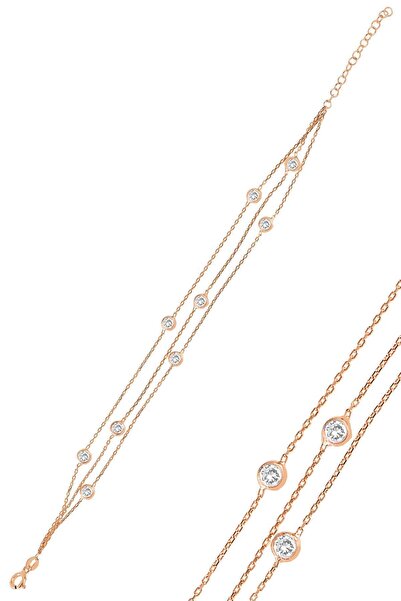 Söğütlü Silver Gümüş Rose Zirkon Sıra Taşlı Bileklik Sgtl10519rose