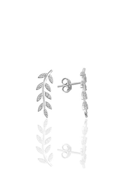Söğütlü Silver Gümüş Zirkon Taşlı Yaprak Modeli Küpe Sgtl9437