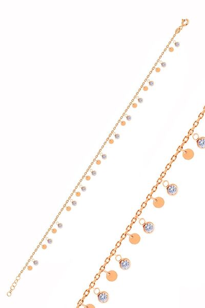 Söğütlü Silver Gümüş Rose Zirkon Taşlı Pullu Halhal Sgtl10549rose