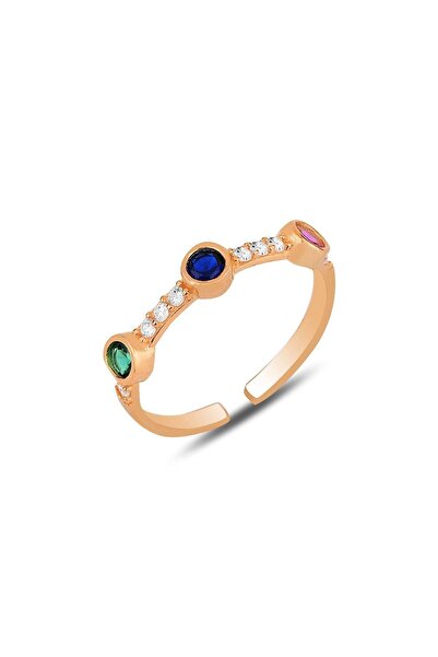 Söğütlü Silver Gümüş Rose Kök Yakut, Kök Zümrüt, Safir Ve Zirkon Taşlı Ayarla...