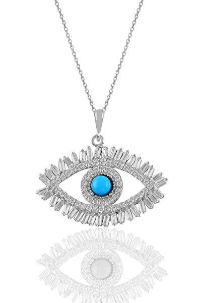 Söğütlü Silver Gümüş Rodyumlu Turkuaz Ve Baget Taşlı Göz Kolye Sgtl11147rodaj