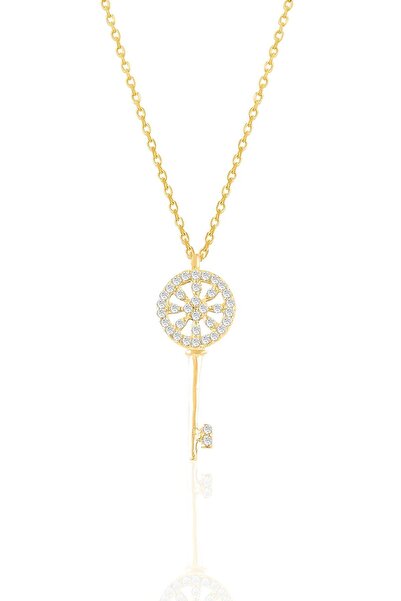 Söğütlü Silver Gümüş altın yaldızlı zirkon taşlı anahtar kolye SGTL10930GOLD