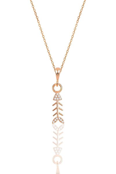 Söğütlü Silver Gümüş Rose Zirkon Taşlı Balık Kılçığı Modeli Kolye Sgtl11873rose