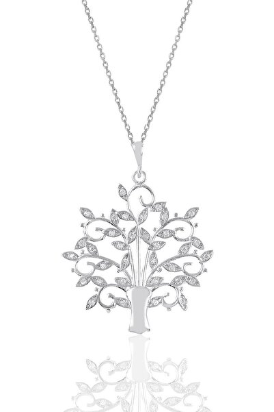 Söğütlü Silver Gümüş Rodyumlu Zirkon Taşlı Ağaç Kolye Sgtl10966rodaj