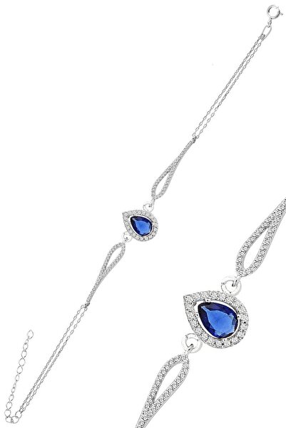 Söğütlü Silver Gümüş rodyumlu safir zirkon taşlı pırlanta modeli damla bilekl...