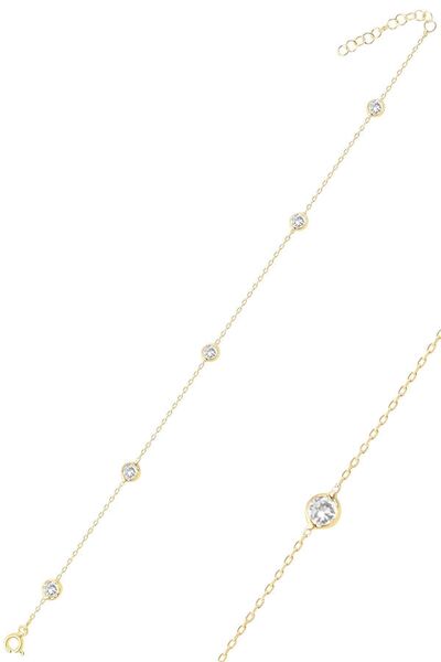 Söğütlü Silver Gümüş Altın Yaldızlı Sıra Taşlı Halhal