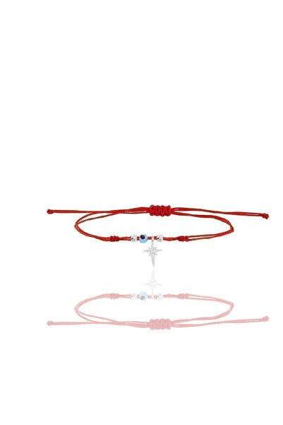 Söğütlü Silver Gümüş rodyumlu zirkon taşlı nazarlı kutup yıldızı ipli şans bi...