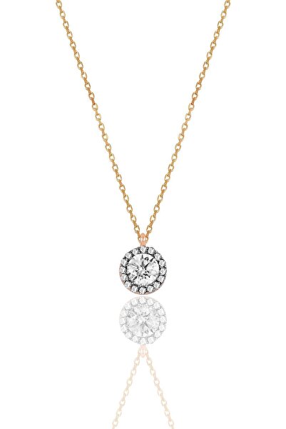 Söğütlü Silver Kadın Gümüş  Elmas Montürlü Tek Taş Kolye SGTL9907