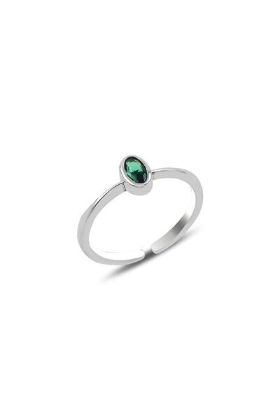 Söğütlü Silver Gümüş Rodyumlu Yeşil Taşlı Ayarlamalı Yüzük Sgtl10162yesıl