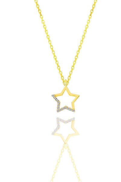 Söğütlü Silver Gümüş Altın Yaldızlı Zirkon Taşlı Yıldız Kolye Sgtl11324gold