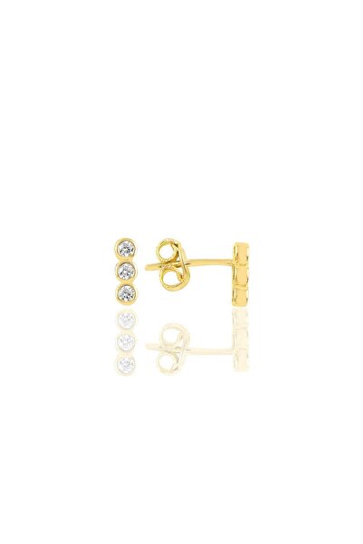 Söğütlü Silver Gümüş Altın Yaldızlı Zirkon Taşlı Su Yolu Küpe Sgtl10788gold