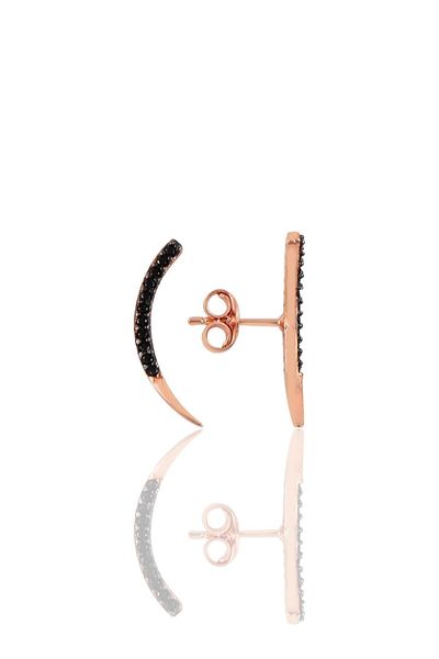 Söğütlü Silver Gümüş Rose Siyah Taşlı Ay Modeli Küpe Sgtl9936siyah