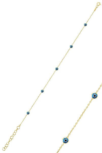 Söğütlü Silver Gümüş Altın Yaldızlı Cam Göz Nazar Gümüş Halhal