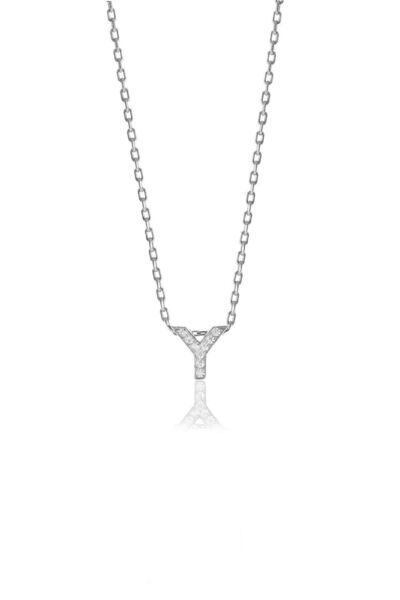 Söğütlü Silver Gümüş Rodyumlu Üç Boyutlu Minimal Y Gümüş Harf Kolye Sgtl10619y