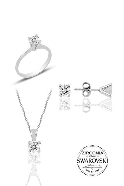 Söğütlü Silver Kadın Gümüş Tek Taş Modeli Üçlü Set 14 SGTL20503A