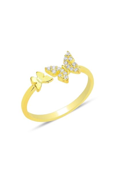 Söğütlü Silver Gümüş altın yaldızlı zirkon taşlı üstten ayarlanabilir uçan ke...