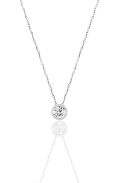Söğütlü Silver Gümüş Rodyumlu Sıvama Tek Taş Kolye Sgtl10381yvlk