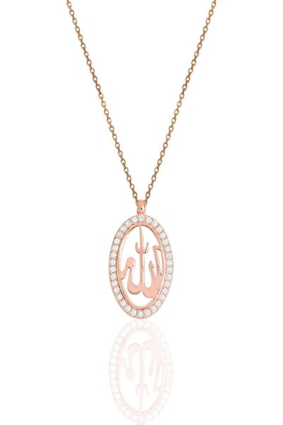Söğütlü Silver Gümüş Rose Zirkon Taşlı Oval Çerçeveli Allah Lafzı Kolye Sgtl1...