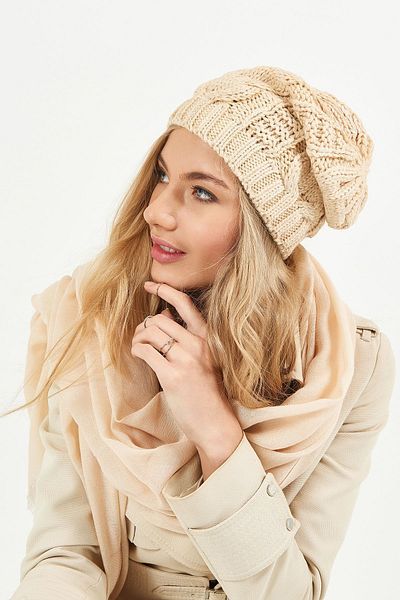 POSUSS Glittery Non-Pompom Acrylic Women's Beanie Beige - Ps303