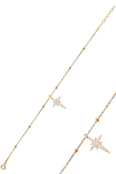 Söğütlü Silver Gümüş rose zirkon taşlı kutup yıldızı top top bileklik SGTL122...